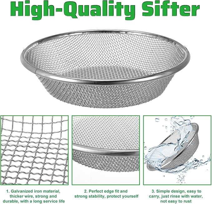 3pcs Soil Sifter for Gardening Sand Strainer Sieve Strainer Sand Sifter for The Beach sifters for Rocks Compost Soil sifters Sands strainers uitable for 5 Gallon Drums 10mm,6mm,3mm