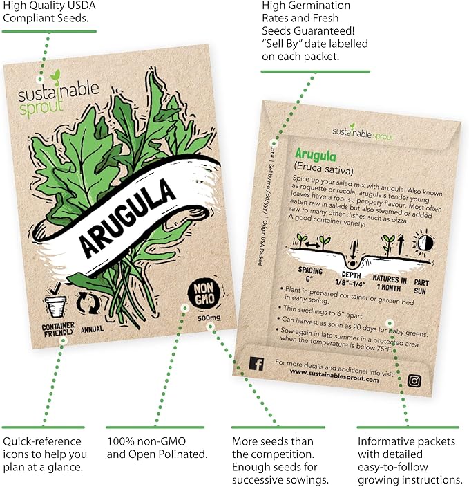 Lettuce Seeds for Planting: 9 Salad Greens Seed Packets, Hydroponics Heirloom Lettuce Bibb Romaine Kale Spinach Cabbage Swiss Chard Arugula Vegetables Variety Pack 100% Non-GMO by Sustainable Sprout