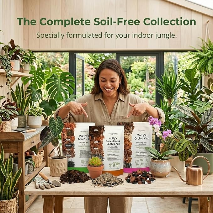 Molly's Aroid Mix - Premium Soilless Potting Mix for Houseplants - Fast Draining, Chunky & Easier to Water vs. Soil for Indoor Plants - with Bark, Coco Chips, Worm Castings, Mycorrhizae 5 Dry Quarts