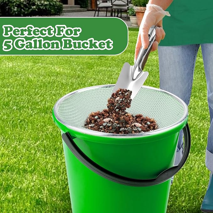 Soil, Sand, and Compost Sifter for Gardening – Sieve for Rocks, Dirt, and Organic Material – Fits 5-Gallon Buckets-1/4 in Aperture