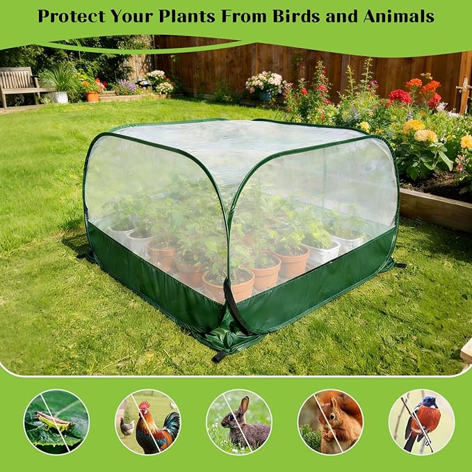 2 Pack Pop Up Garden Mesh Plant Cover, 40" x 40" x 20" Foldable Plant Protector Mesh Plant Enclosure, Outdoor Garden Netting Plant Cover Bird Pest Protection for Vegetables Fruits Flowers Seedlings