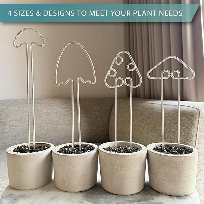 Small Metal Trellis for Indoor Plants Metal Plant Stake for Climbing House Plants Plant Support for Potted Plants Orchids, Monstera, Pothos, Ivy, Hoya Set of 4 Mushrooms (Simply Silver)