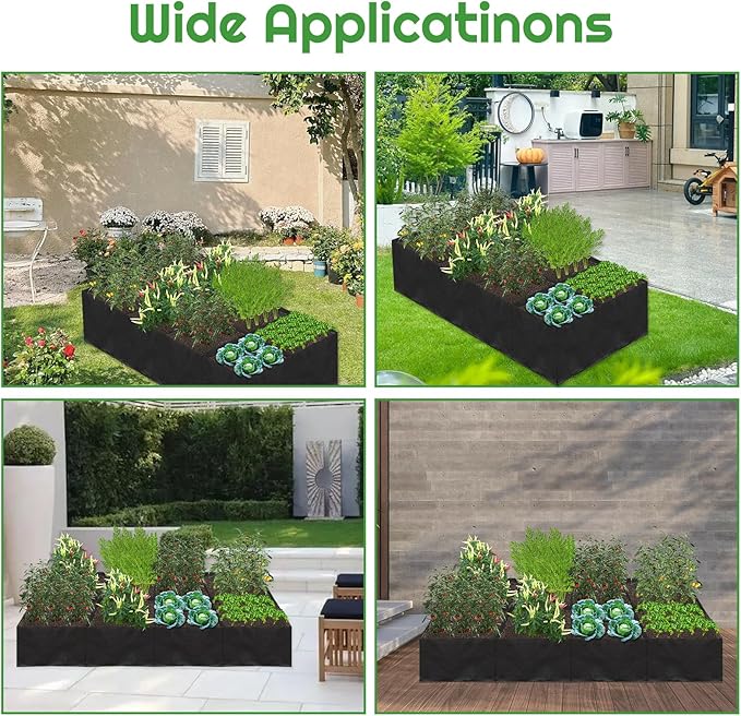 128 Gallon Fabric Raised Garden Bed, 6x3x1ft Large Garden Grow Bag Outdoor 8 Grids Planter Box Felt Planting Container for Growing Tomatoes Potatoes Plants Flowers, Black