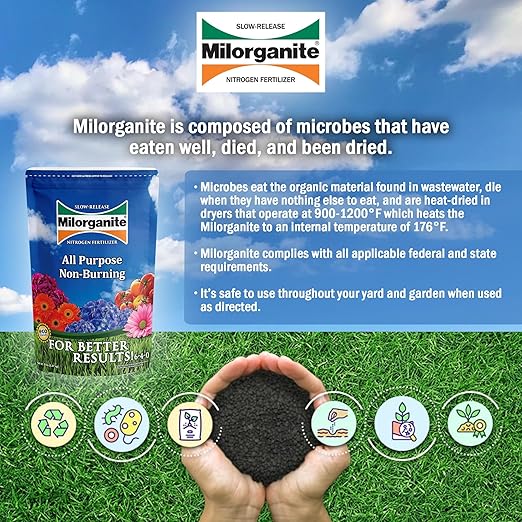 Milorganite All-Purpose Eco-Friendly Slow-Release Nitrogen 6-4-0 Fertilizer, 5 Pound Bag (Pack of 4) - for Lawns, Flowers and Gardens