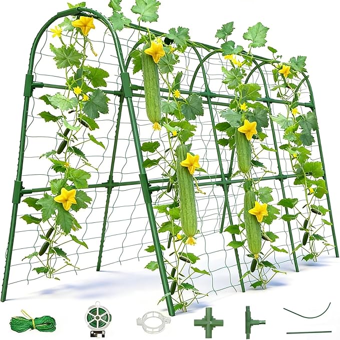 Garden Arch Trellis for Climbing Plants, PVC Support Frame with Netting, Outdoor Growing Structure for Vegetables, Vines, Flowers, Raised Bed Compatible (Green, 48 * 33 * 48inch (L*W*H))
