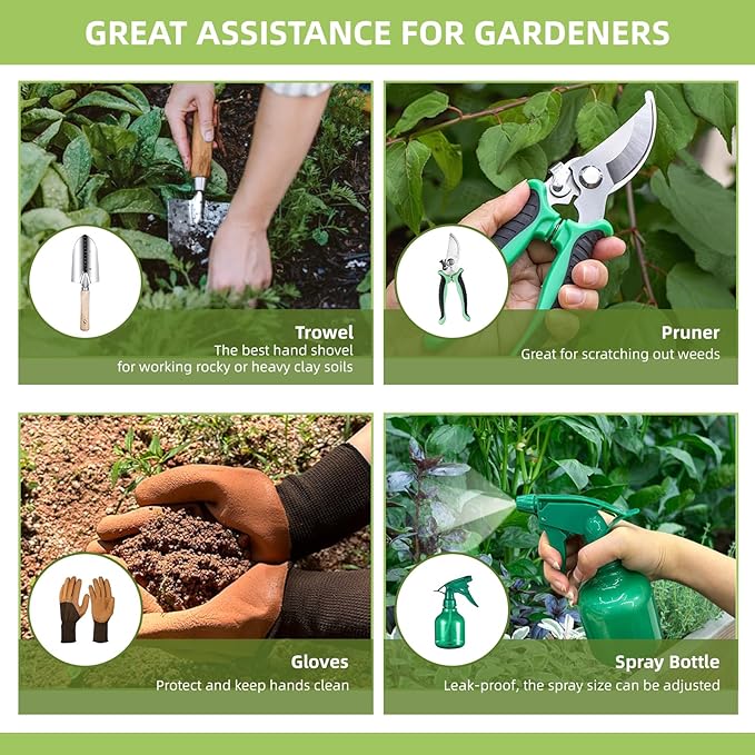 2026 Upgrade 11-Piece Gardening Tools for Women with Gardening Knee Pads and Repotting Mat, Heavy Duty Stainless Steel Gardening Hand Tools, Durable Garden Supplies Kit, Ideal Gifts for Men Gardeners