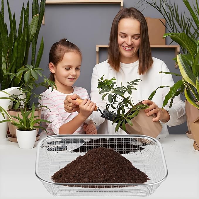 2PCS Soil Sifter for Gardening, Large Stainless Steel Rock Sifter, Square Garden Compost Sieve, Dirt Sand Sifter, Captures Dirt Rocks Sawdust for Garden Use (0.12'' 0.24'' Aperture)