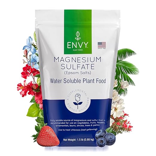 ENVY Organic Magnesium Sulfate Plant Food - Water Soluble Epsom Salts | Fertilizer for Roses, Flowers, Shrubs, Vegetables and Trees (1.5 lbs)