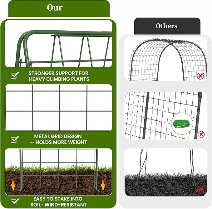 Heavy Duty A-Frame Metal Garden Trellis for Climbing Plants, 50"x17" Inch Tall Plant Support with Clips & Garden Ties for Cucumbers, Squash, Beans & Vines (1)