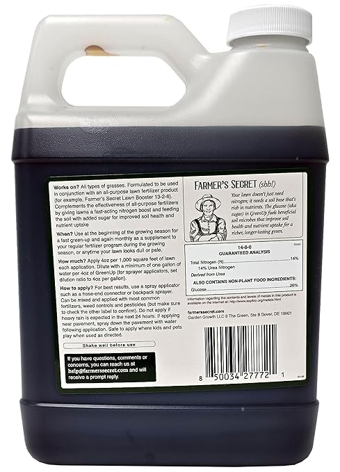Farmer’s Secret Greenup Fertilizer - Super Concentrated and Fast Acting - High Nitrogen Fertilizer Plus Sugar for Fast Shot of Green for All Types of Lawns and Turfs (32oz)