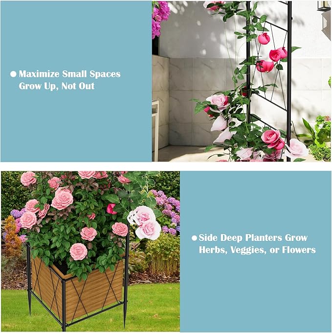 Metal Garden Arch Trellis for Climbing Plants Outdoor, 8.2FT Garden Arbors Archway Arched Trellis with Planter Boxes, Wedding Arches for Ceremony Arch Backdrop Stands for Party Decorations, Black
