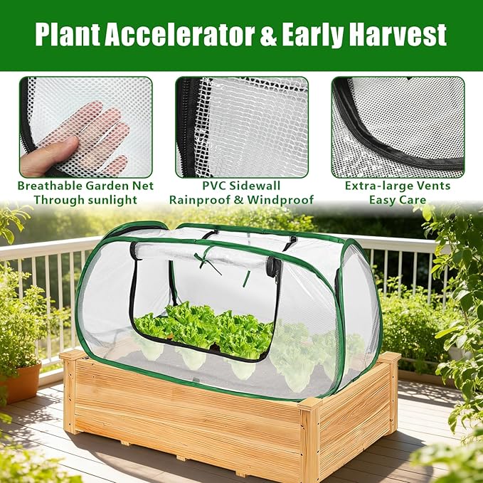 Dual-Layer Garden Plant Cover for Raised Beds, Freeze Protection & Breathable Mesh, Pop Up Garden Rows Plants Cover Accelerators, Greenhouse Cover for Seedlings, Vegetables & Fruits, 45" x 22" x 16"