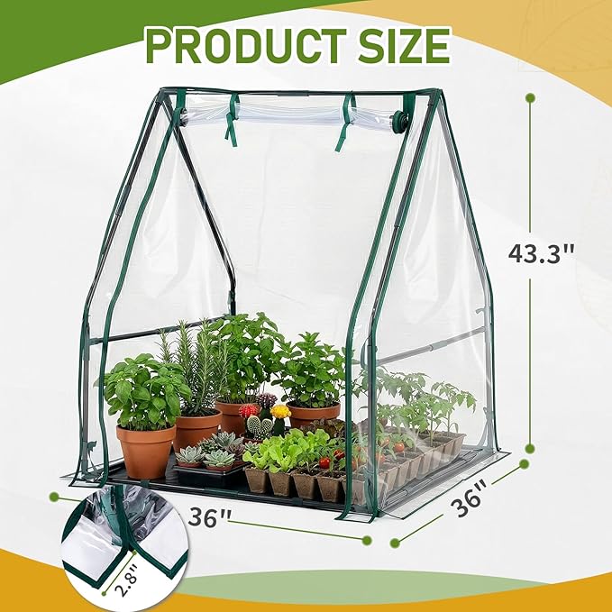 Outvita Mini Greenhouse, Outdoor 3'x3'x3' UV Protected 2-Layer PVC Cover Plant Hot House for Flowers, Seed and Vegetables Protection with Roll-up Zippered Doors for Patio Balcony Backyard
