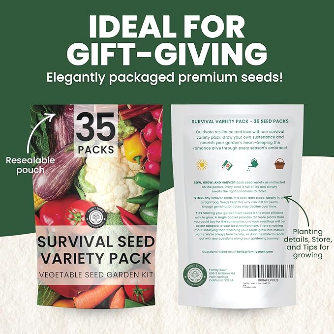 35 Vegetable Seed Packets | Survival Variety Pack | 2026 Season | Individually Packed Vegetables, Herbs and Fruits | Emergency Seed Vault for Doomsday Prepping | by Family Sown