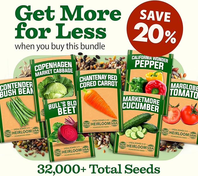 HOME GROWN 70 Variety Vegetable & Herb Seeds 32,000+ USA Non-GMO Heirloom Survival Seeds Garden Kit for Spring, Fall, Winter Indoor & Outdoor Planting Starter Set for Home Gardeners & Preppers