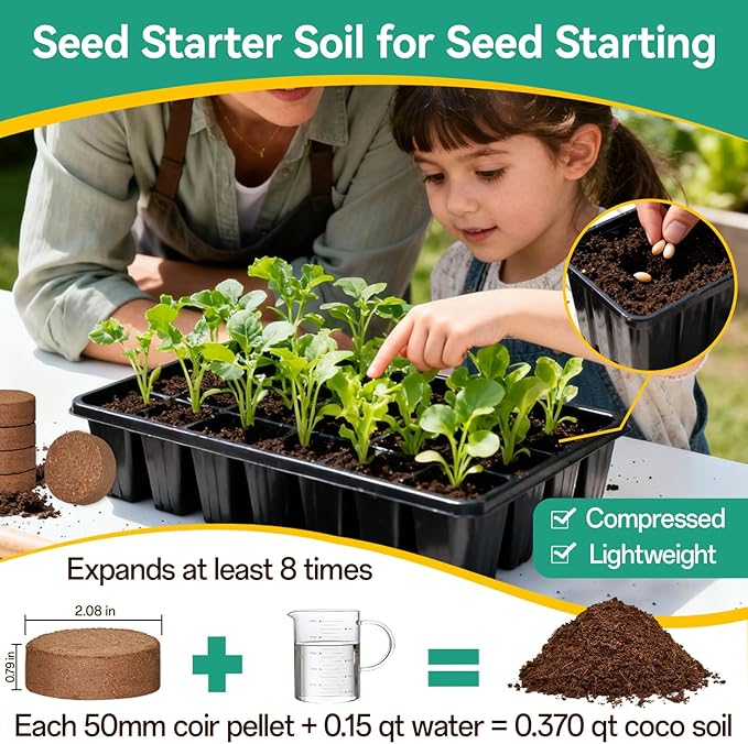 ZeeDix 50pcs(50mm) Coco Coir Pellets Potting Soil Indoor Plants, Compressed Coconut Coir Soil Pellets Seed Starting Pellets Discs for Planting Flowers Bonsai Herbs Plants and Vegetables