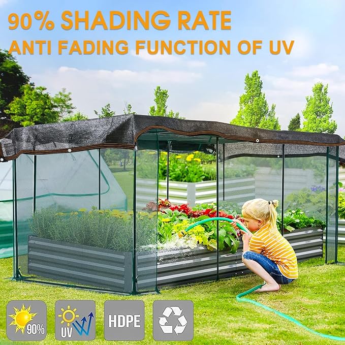 Shade Cloth, 80%-90% Garden Shade Mesh Net with Grommets, Outdoor Black Sunblock Neting Antifreezing Cover for Plant Pergola Patio Greenhouse Chicken Coop, 3x12FT