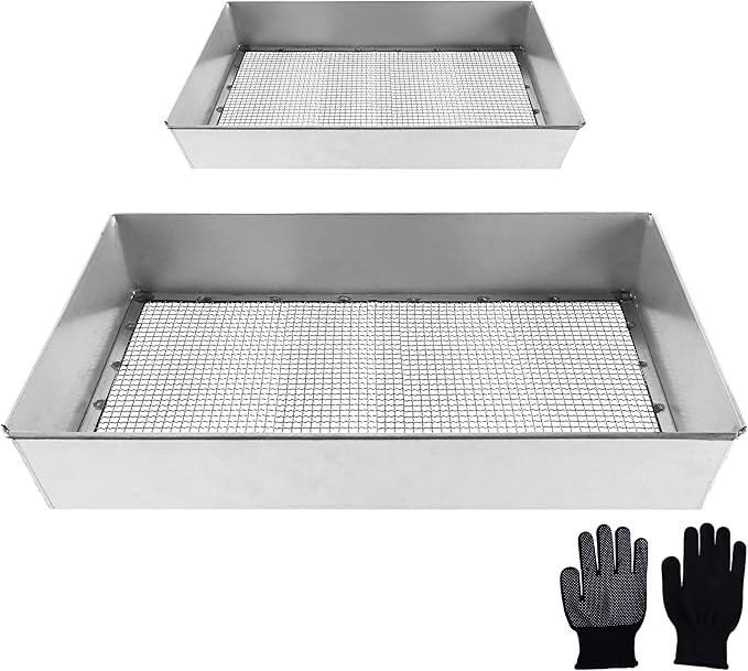Remiawy Soil Sifter for Gardening, 2 Pack Rock Sifter for Compost Dirt Sand, Metal Garden Sieve Sifting Pan Tray, 1/4” Mesh Soil Screen Set of 2-17.5” x 11.5” and 12” x 10” (Large and Standard)