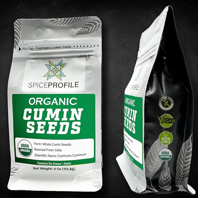 Spice Profile | USDA Certified Organic Cumin Seeds (Whole) | Resealable 4oz Pouch | Best for Tempering, Cooking, Spice Blends & Seasonings | Organic Jeera