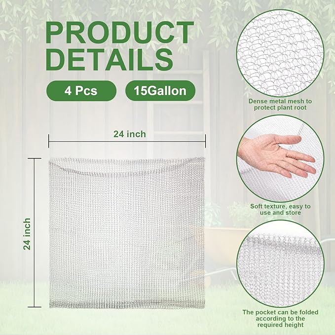 Foyego 4Pcs 15 Gallon Root Guard Baskets for Plants, Underground Stainless Steel Wire Mesh Cages Gopher and Vole Wire Basket Protect The Roots of Large Plants