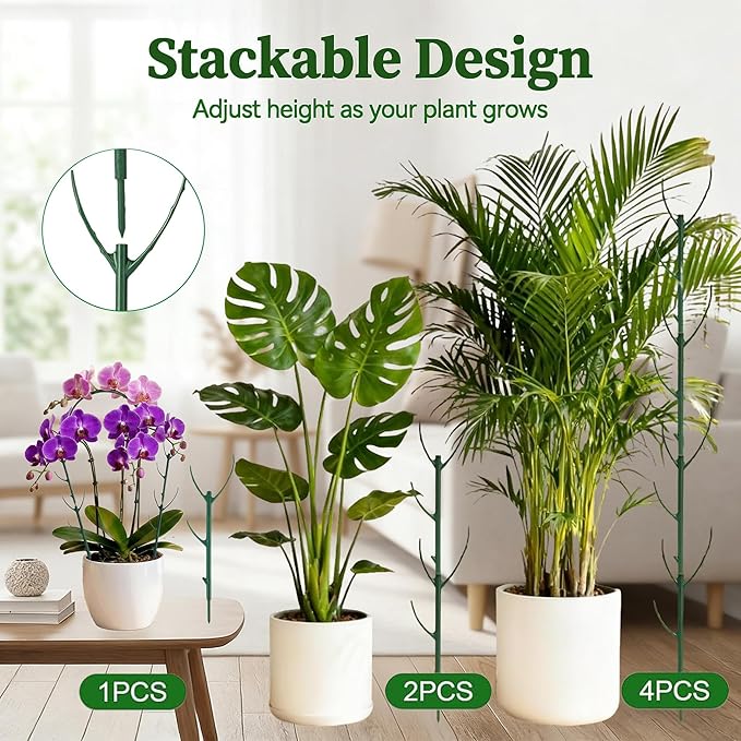 10 Pack Stackable Monstera Plant Support Stakes for Indoor & Outdoor Plants,Plant Support Structures for Climbing and Potted Plants,Plant Sticks for Vine Training & Stem Stabilization