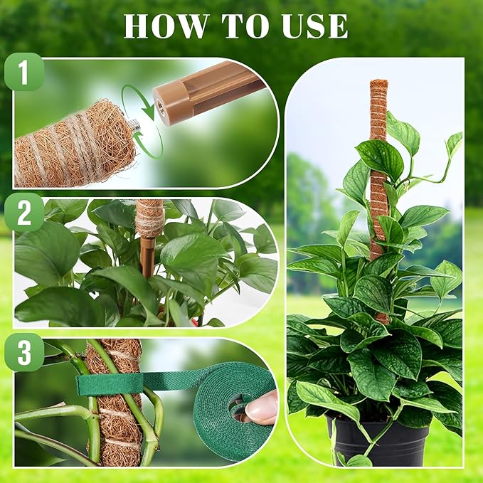 54 Inch Moss Pole, 3 Pack 16 Inch Moss Poles Monstera Plant Support, Moss Poles for Climbing Plants Indoor, Coir Plant Pole Sticks Support Stakes for Potted Plants, Pothos, Philodendron