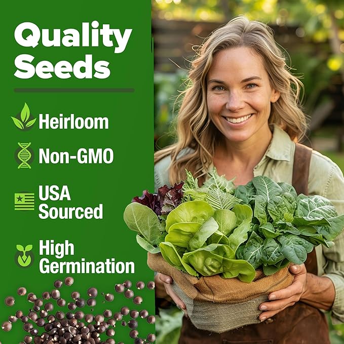 HOME GROWN 21,600+ Lettuce Seeds for Planting - 20 Heirloom Varieties, Non-GMO USA - Romaine, Butterhead, Iceberg, Leaf Lettuce, Spinach & Kale - Indoor, Outdoor & Hydroponic Garden Kit