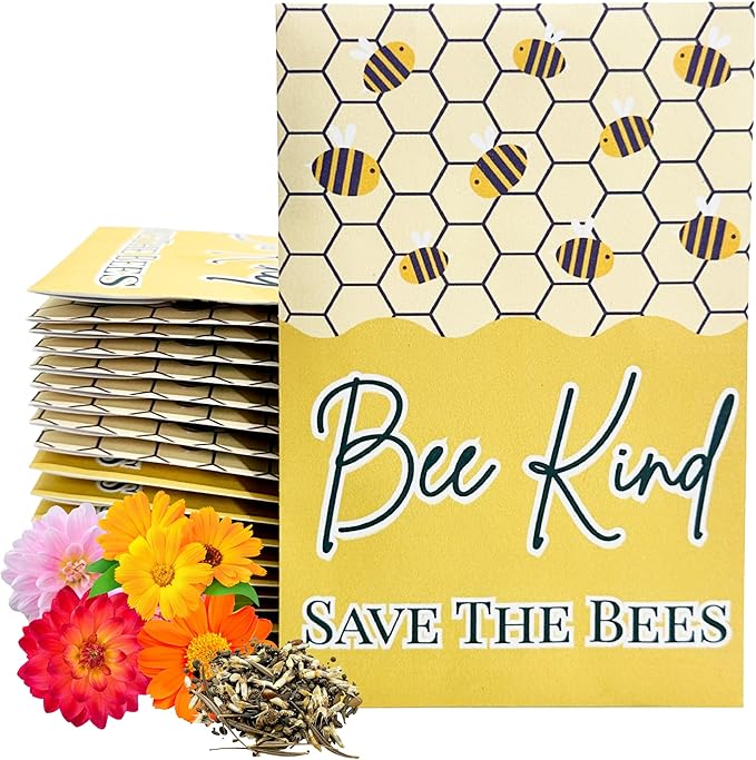 Wildflower Seed Packets Bee Kind Save The Bees Party Favors (Pack of 30) - Bee Friendly & Pollinator Wildflower Seed for Planting Gardening