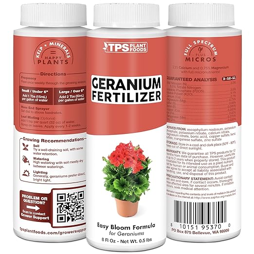 Geranium Fertilizer – Liquid Plant Food for Vibrant Blooms, Stronger Roots & Healthy Growth, 8 oz