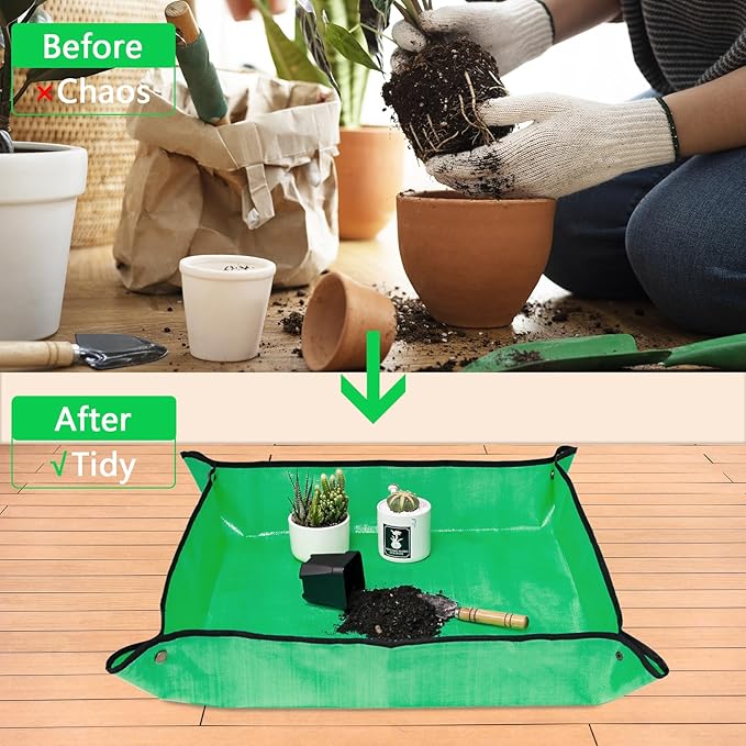 30" x 30" Repotting Mat for Transplanting & Potting Soil Mess Control, Waterproof Plant Potting Mat, Succulent Orchid Potting Tray for Plant Pots, Gardening Gifts Bonsai Tools