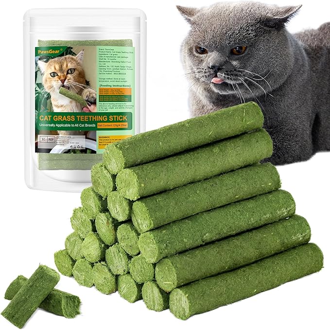 PawsGear 120g/4.23oz Cat Grass Teething Stick Hairballs,Chew Sticks for Cats,Catnip Toys Sticks Indoor Kitten Chew Stick (Green)