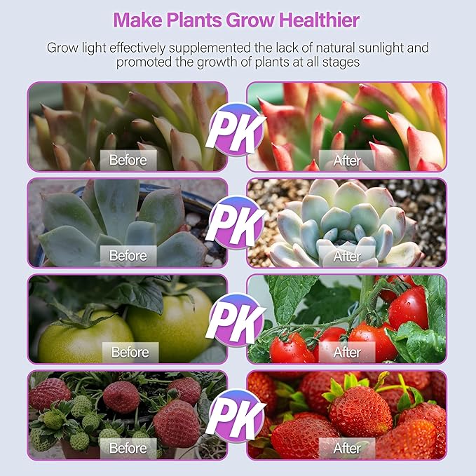 iPower LED Grow Light with Full Spectrum for Indoor Plants, Adjustable Gooseneck, 2/3 Light Modes&5/10 Dimmable Levels, 3 Auto Timing Modes, 1 Tubes, Red&Blue