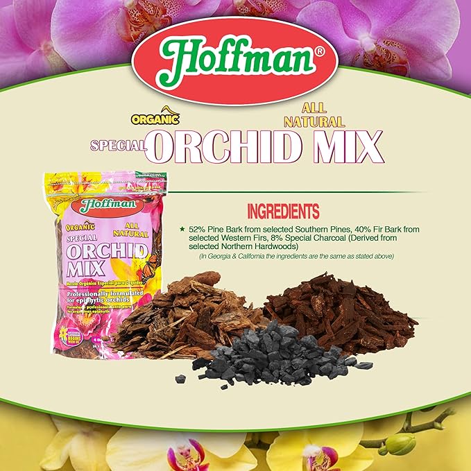 Hoffman Organic All-Natural Pre-Mixed Special Orchid Potting Mix for Better Blooms in Epiphytic Orchids, 4qt Bag, 2 Pack