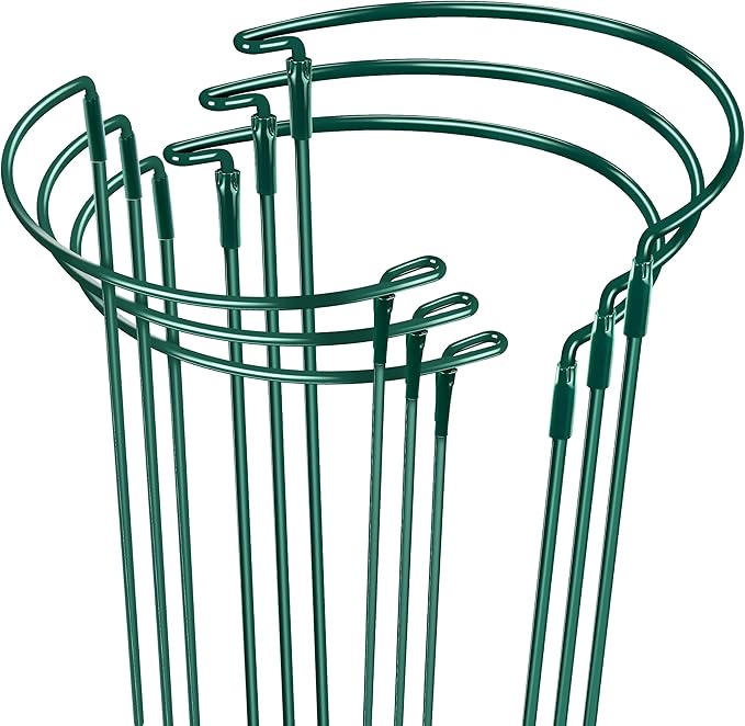 Plant Supports Stakes 6PCS, Half Round Metal Garden Stakes Plant Support For Peony Cages and Supports,Green Plant Support Ring Border for Outdoor Indoor Plants, Hydrangea (10" W x 16" H, 6 PCS)