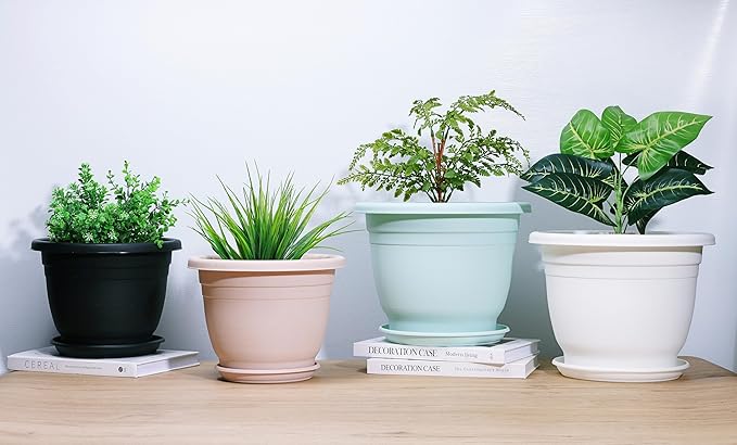 5 Packs 12 inch Flower Pots + Saucer, Planters for Indoor & Outdoor Plants with Drainage Holes | Plastic Flower Pots, Large Planter (Colorful, 12 inch)