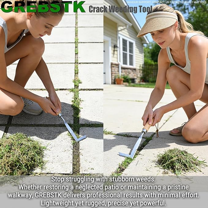 GREBSTK Crack Weeder Crevice Weeding Tool Manual Weeder Beech Handle Lawn Yard Gardening Tool