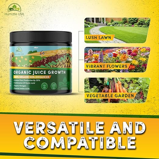 High Nitrogen Humic Acid Organic Garden Fertilizer, Soil Activator for Plants – Fertilizer, Conditioner, & Soil Amendments - Water Soluble Humic Acid for Plants by Humate USA Organic Juice Growth 150g