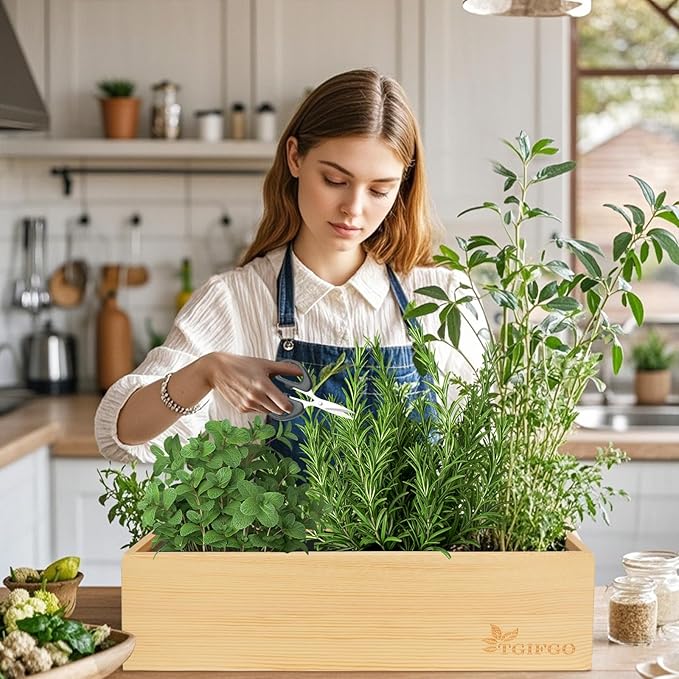 Herb Garden Planter Indoor Kit,Indoor Garden kit Come with Wooden Box &17 Planting Tools,Indoor & Outdoor Herb Planter for Kitchen Windowsill,Herb Plant Pot for Gardener,DIY Indoor Grow Kit Gifts