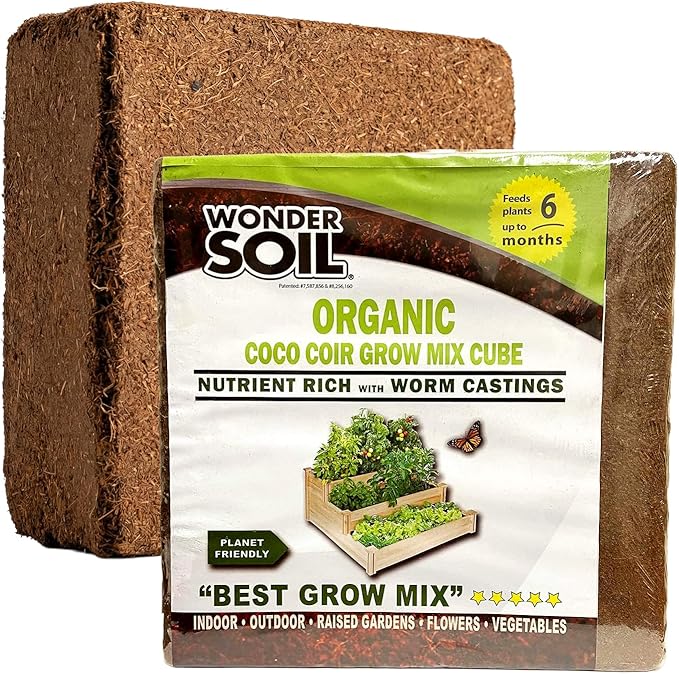 WONDER SOIL | (72 Quarts) The Only Ready to Plant Compressed Coco Coir Fully Loaded with Nutrients | Organic Coco Coir Brick/Block | 10 LBS Block Expands to 72 Quarts | Incl Worm Castings & Nutrients