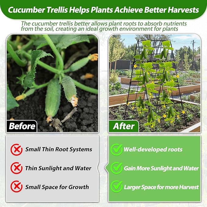 Cucumber Trellis for Raised Bed A Frame Metal Garden Trellis for Climbing Plants Outdoor, 42 x 16IN Foldable Coated Steel Cucumbers Trelli, Easy to Install Cucumber Trellis for Vegetable Fruit