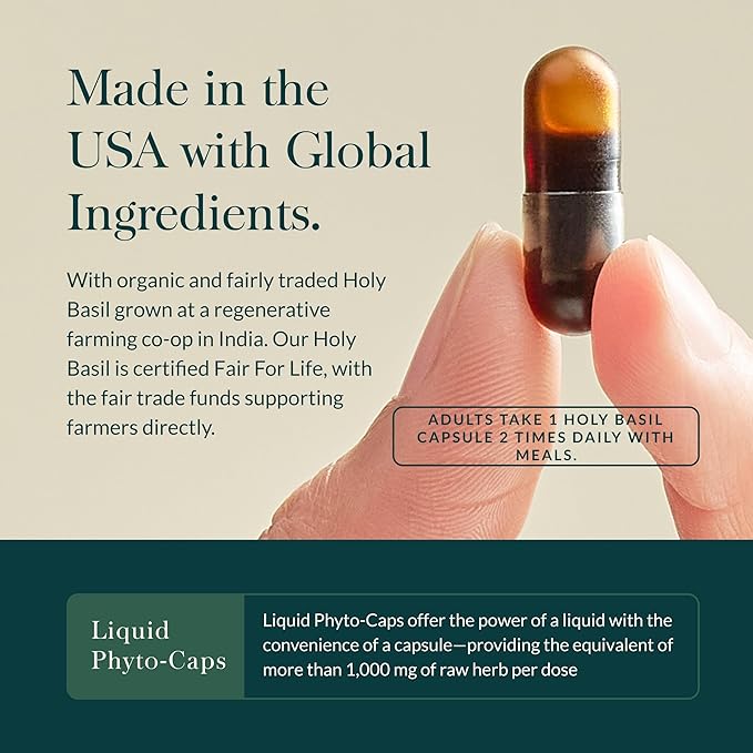 Gaia Herbs Holy Basil Leaf - Traditionally Used to Support Stress Response - Adaptogenic Ayurvedic Herb* - 60 Vegan Liquid Phyto-Caps (30 Servings)