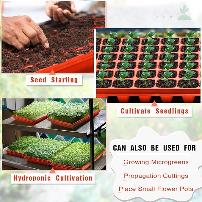 Romooa 10 Pcs Seed Starter Kit 72 Cell Seedling Starting Trays and 1020 Trays No Holes Plant Growing Nursery Pots for Gardening Germination Propagation (Brick Red)