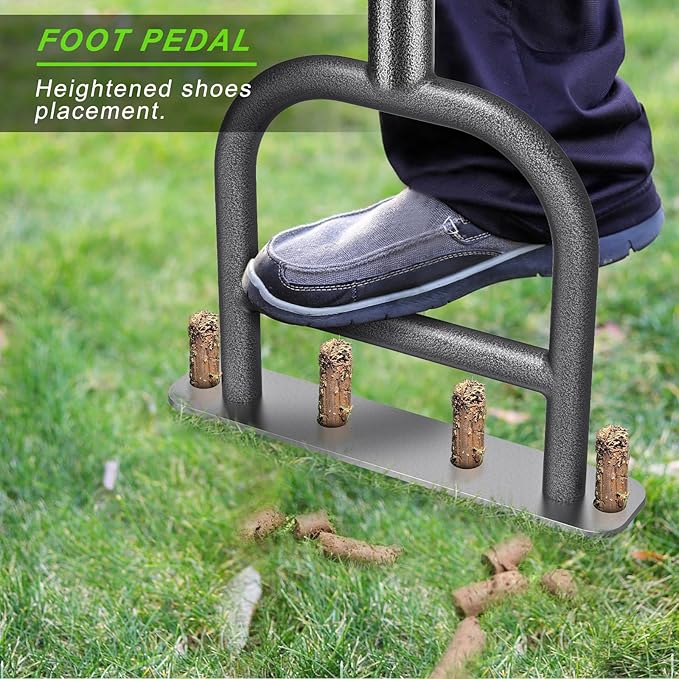 Dolibest Lawn Coring Aerator, Manual Lawn Aerator, 4 Stainless Steel Corer Plug Aerator with Soft Rubber Grip, Pre-Assembled Manual Grass Aerating Tool & Cleaning Hand Tool for Improving Lawn Health