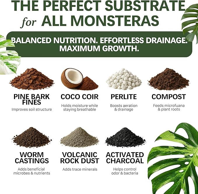 Monstera Soil/Premium Potting Mix – Organic Blend for Healthy Growth | Perfect Drainage & Aeration | Nutrient-Rich | Monstera Deliciosa, Borsigiana, Adansonii & Variegated Varieties (8 QTS)