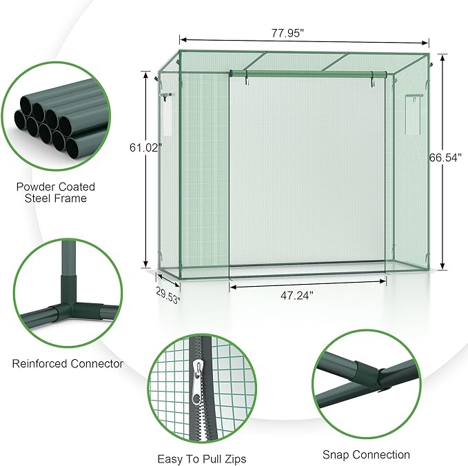 Kecreque Small Greenhouse for Outdoors, Green House for Winter with Roller Shutter Zipper Door and Window, Thickened PE Cover, Portable Greenhouse for Indoor and Outdoor Plant Growth