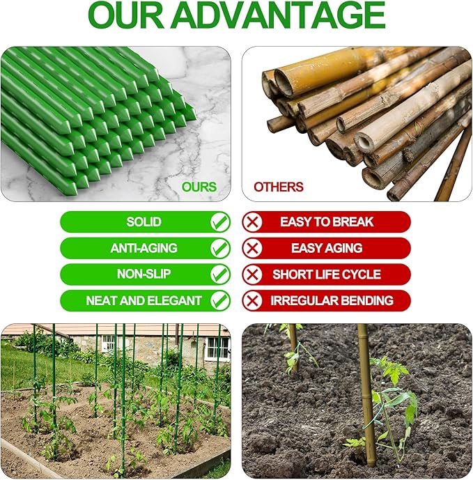 WAENLIR Garden Stakes 57 inch 4.8ft Sturdy Tomato Stakes, Plant Stakes for Outdoor Plants, Metal Plant Support Sticks for Gardening, Pack of 30