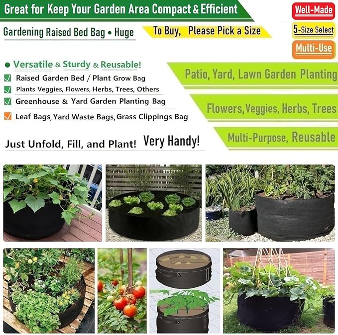 100 Gallon Big Raised Garden Bed Bag (40x20 inch) Large Plant Grow Bag for Tomato,Potato Planter,Herbs Veggies Planter,Flower Bed,Plant Container,Yard Waste,Lawn Debris,Leaf Bag with Gardening Gloves