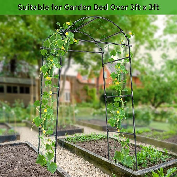 Cucumber Trellis, 6.7ft Tall Garden Arch Trellis for Climbing Plants Outdoor Arbor Support Vine Vegetable Tomato Bean Pea Grape Squash Pumpkin Cucumber Raised Bed, Lightweight, Black