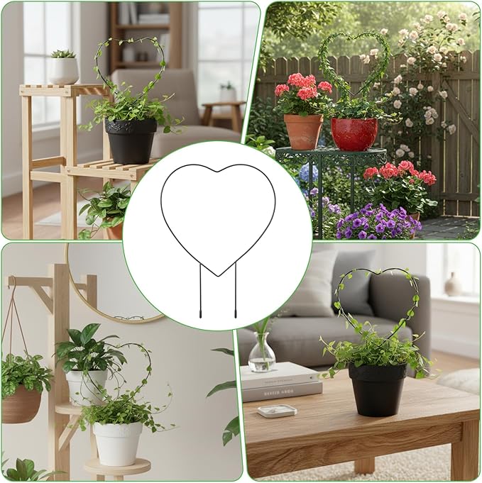 2PCS Heart Plants Trellis for Climbing Indoor, Small Trellis for Potted Plants 12.20 X 9.06inch, Plant Support Stake Houseplant for Garden Potted Plant, Hoya, Pothos, Flower