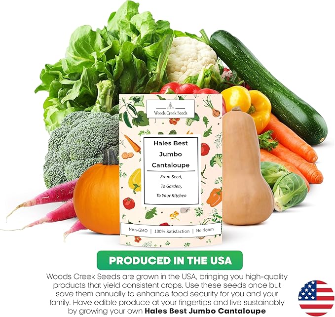 Woods Creek Seeds: Hales Best Jumbo Cantaloupe Melon Seeds for Planting - Over 130 Heirloom Non-GMO Cantaloupe Seed for Planting - Beginner Friendly Fruit Seeds for Home Gardening